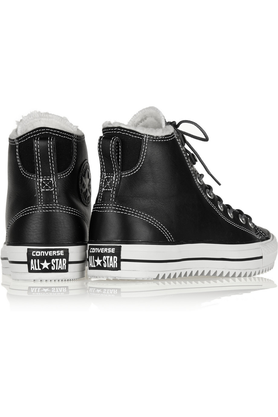 black leather shearling converse
