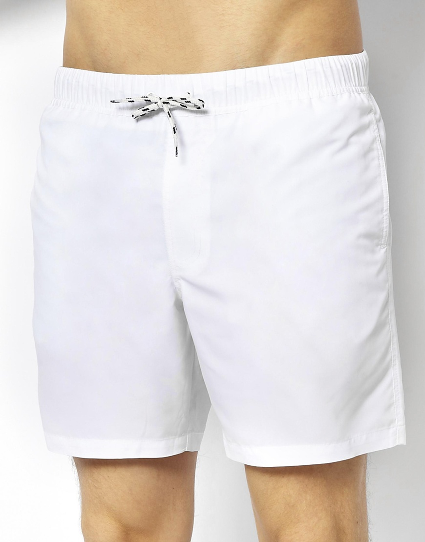 Lyst - ASOS Swim Shorts In Mid Length in White for Men