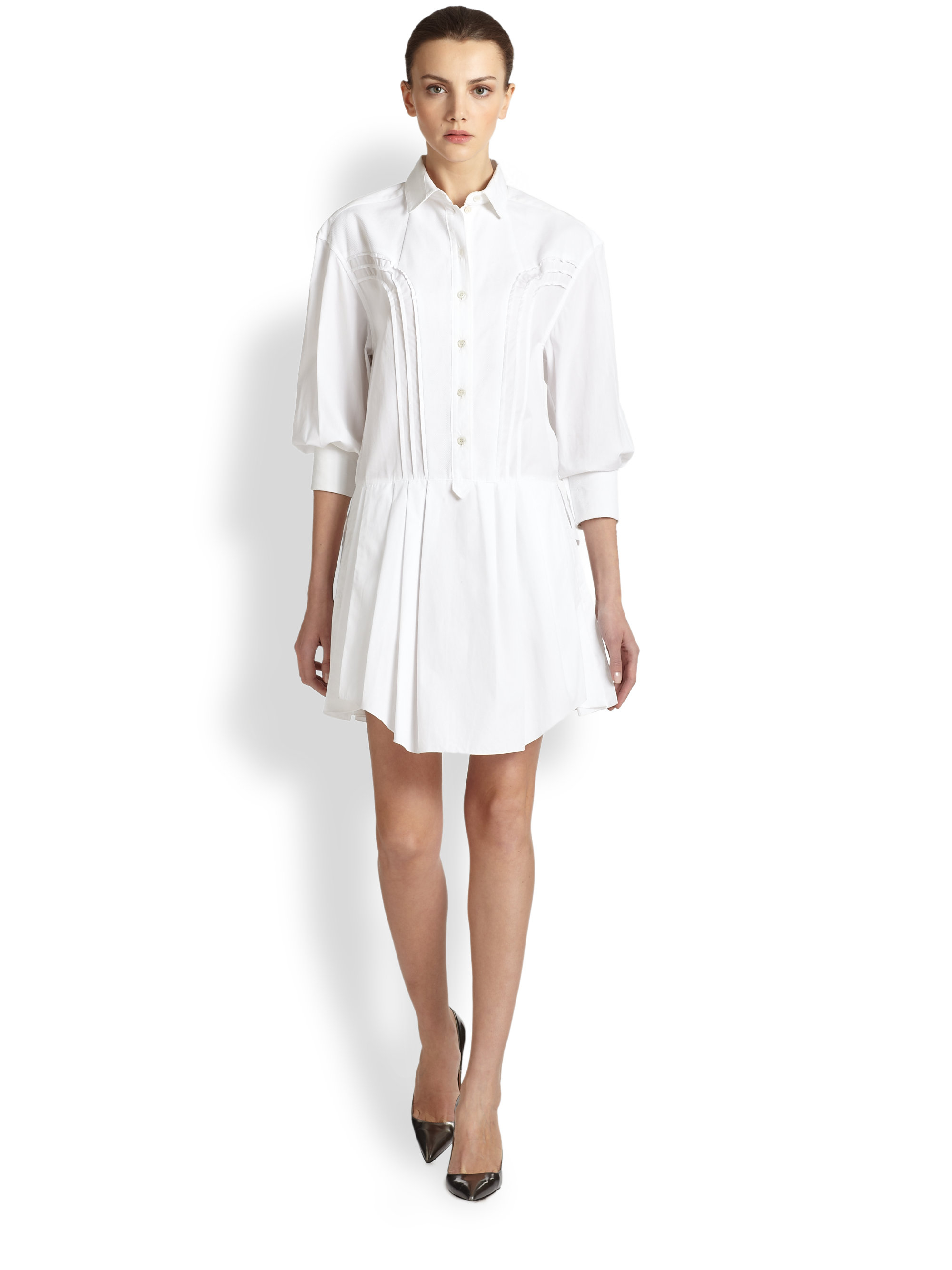 Lyst Nina Ricci Pleated  Poplin Shirtdress in White 