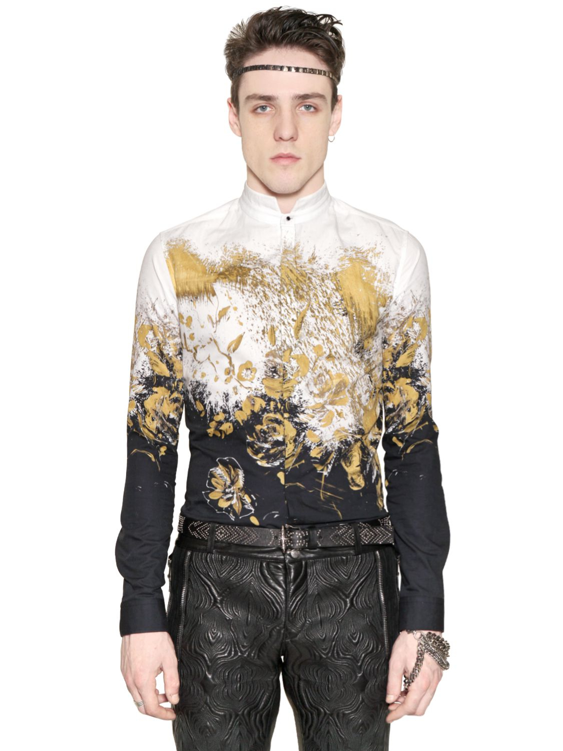 Roberto cavalli Paint Attack Printed Cotton Poplin Shirt in Black for ...