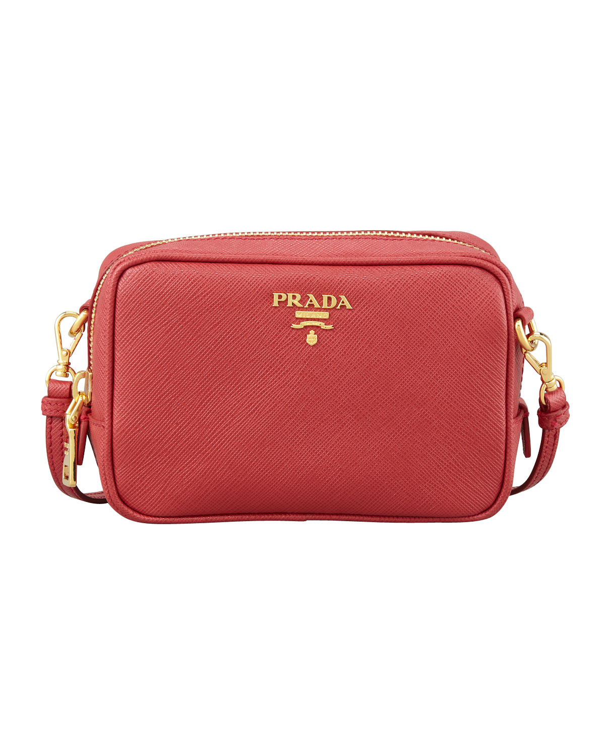 Prada Saffiano Mini Zip Crossbody Bag in Red | Lyst  