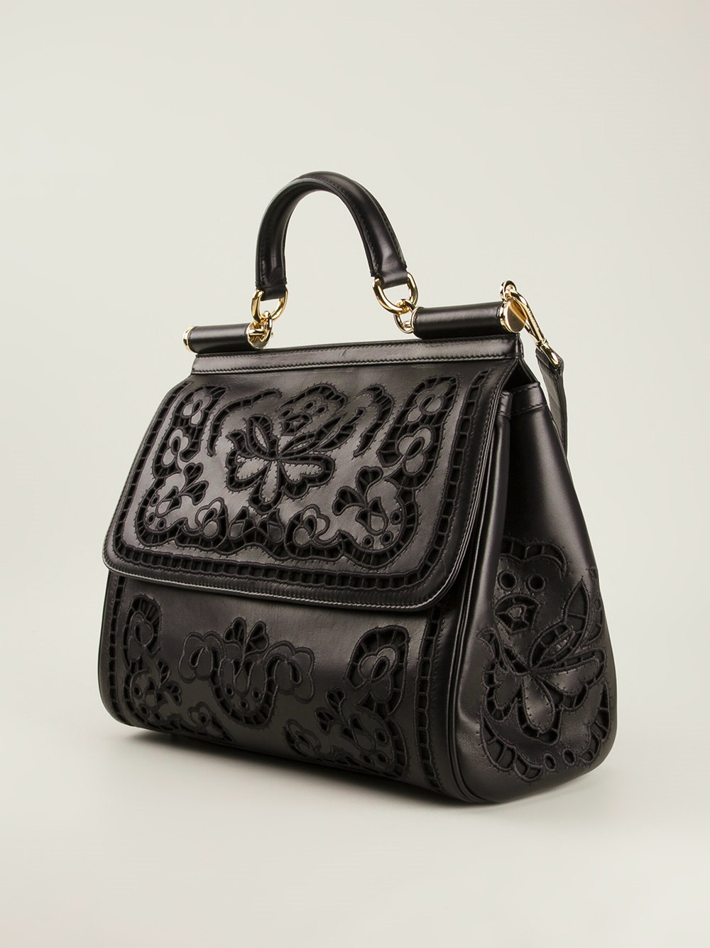 Lyst Dolce And Gabbana Floral Embroidered Sicily Tote In Black