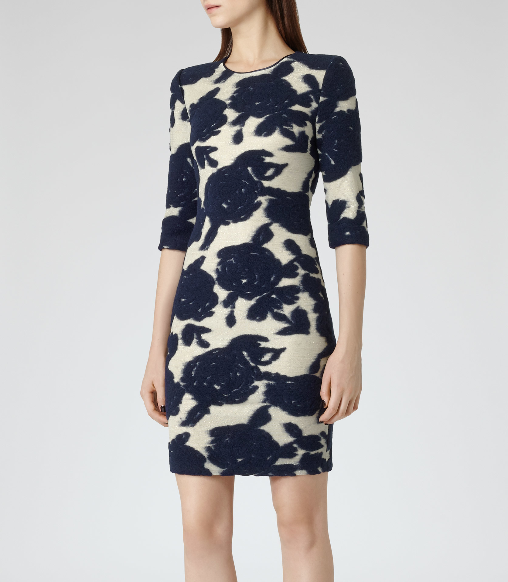 Reiss Leila Fitted Floral Print Dress in Blue Lyst