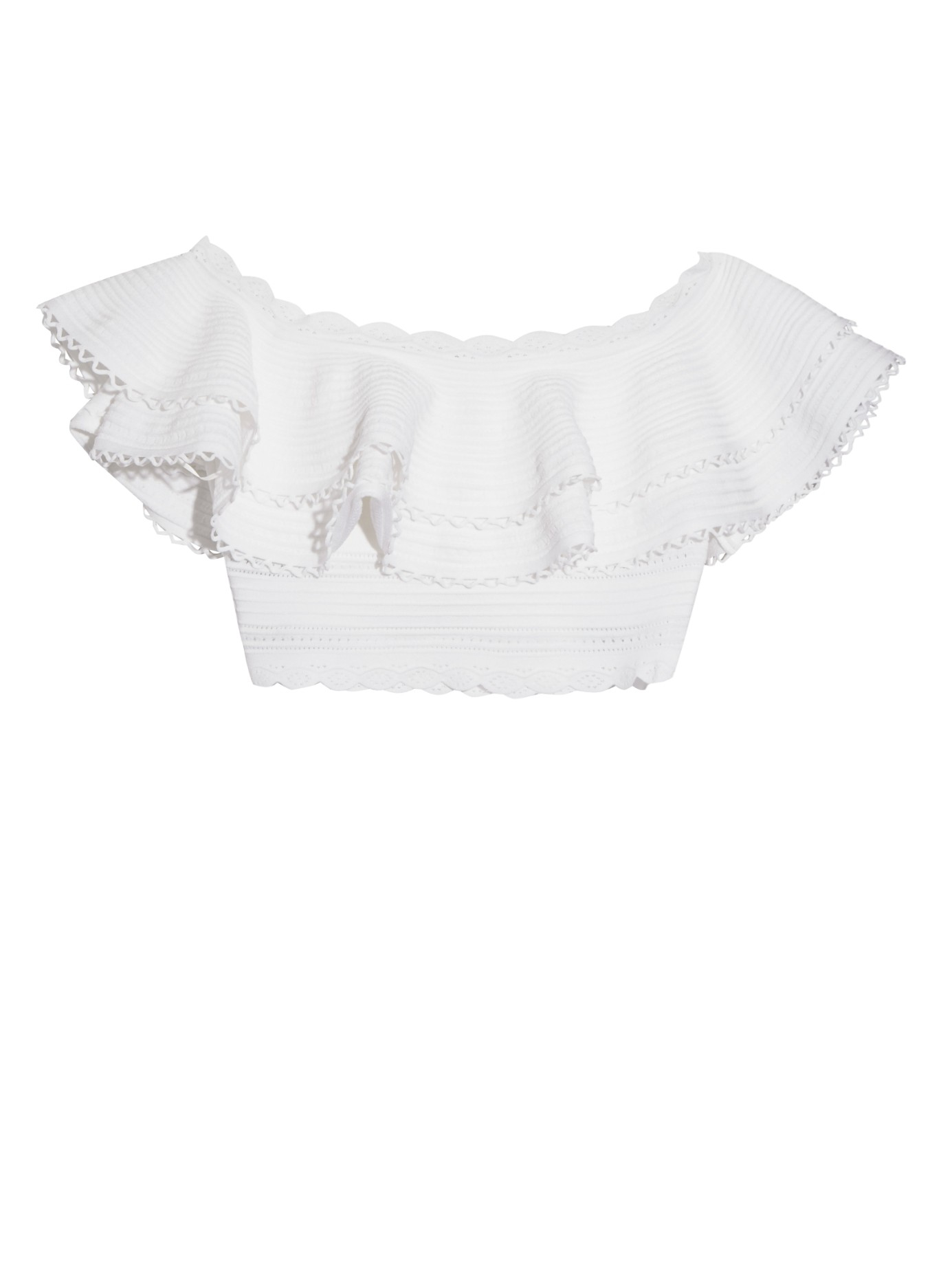 Alexander mcqueen Ruffled Off-the-shoulder Cropped Top in White | Lyst