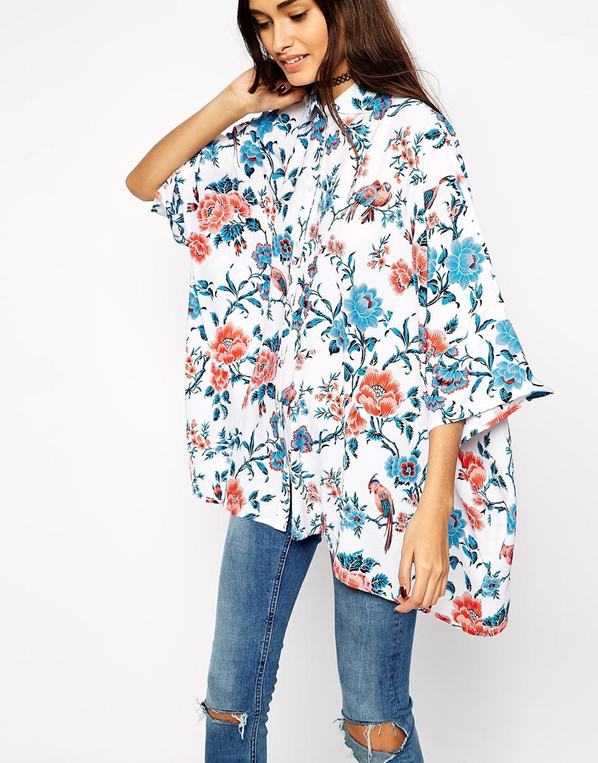Lyst Asos Kimono Sleeve Blouse In Vintage Floral in Blue