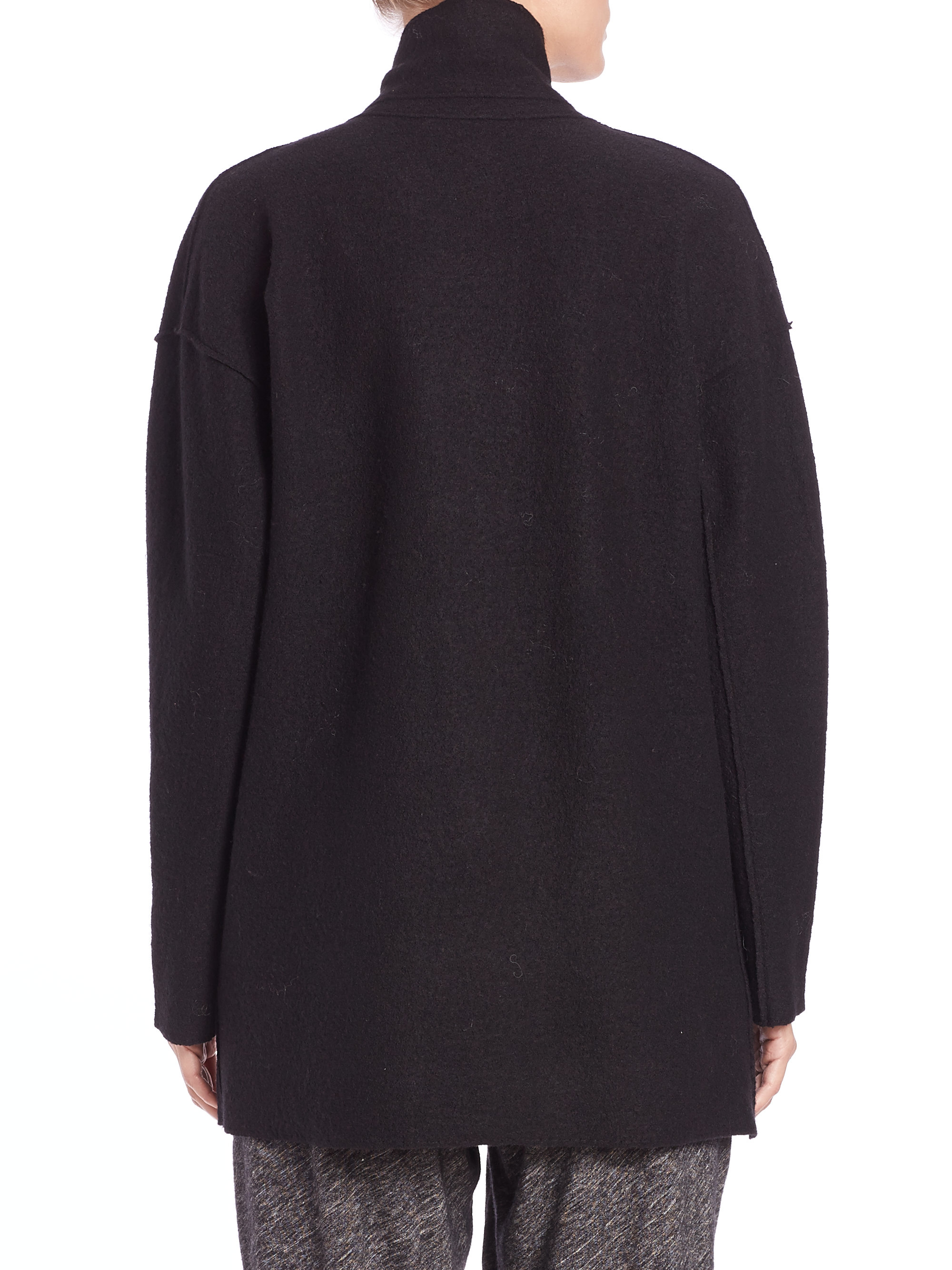 Lyst - Eileen Fisher Boiled Wool Oversized Jacket in Black