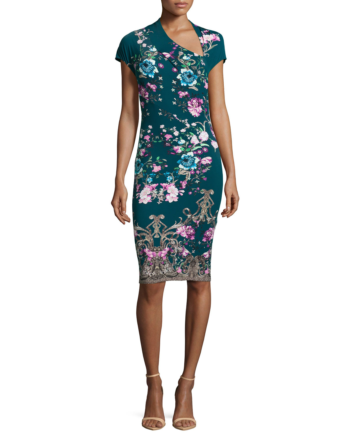 Lyst - Roberto Cavalli Asymmetric Floral-print Sheath Dress in Blue