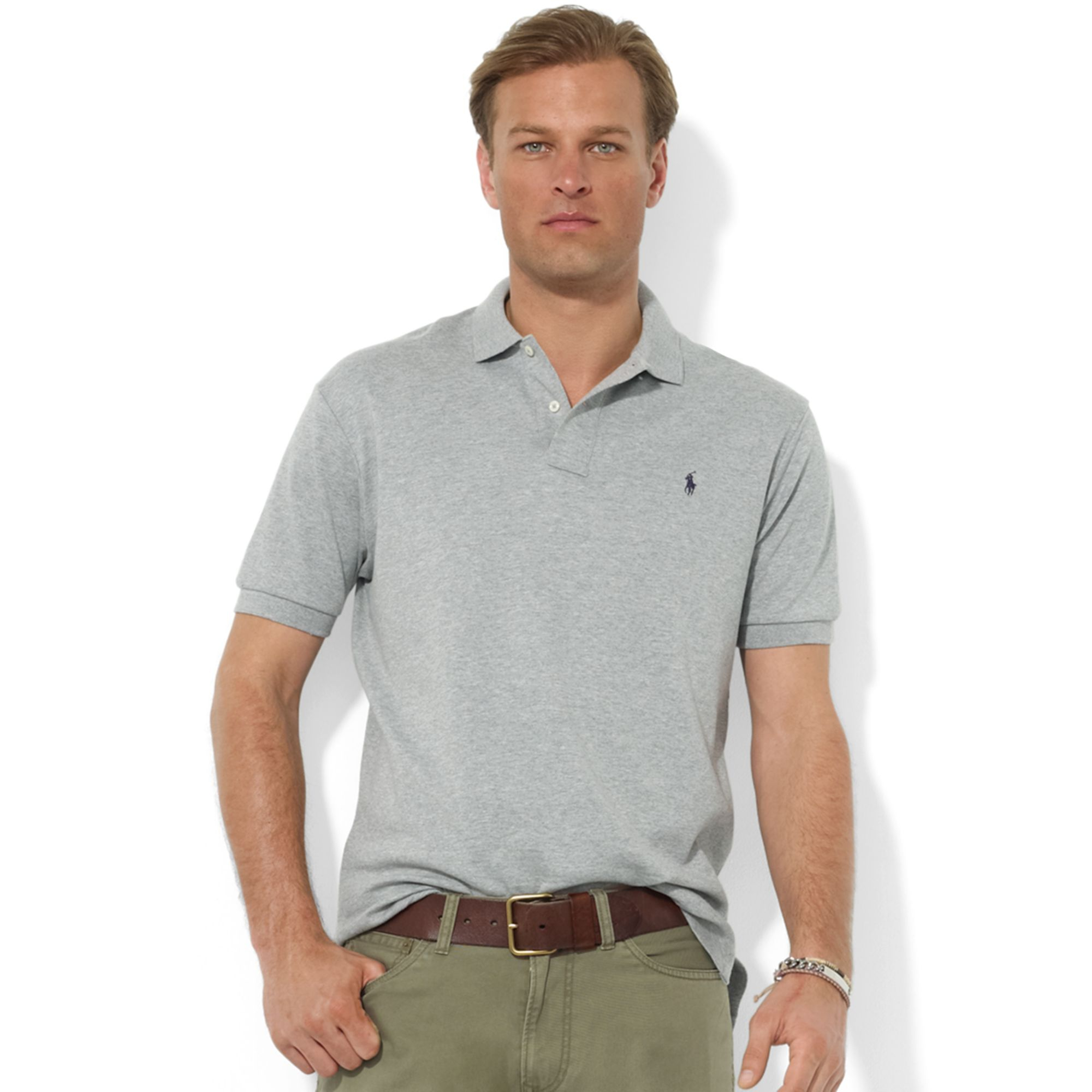 Lyst Ralph Lauren Classic Fit Interlock Core Polo Shirt In Gray For Men