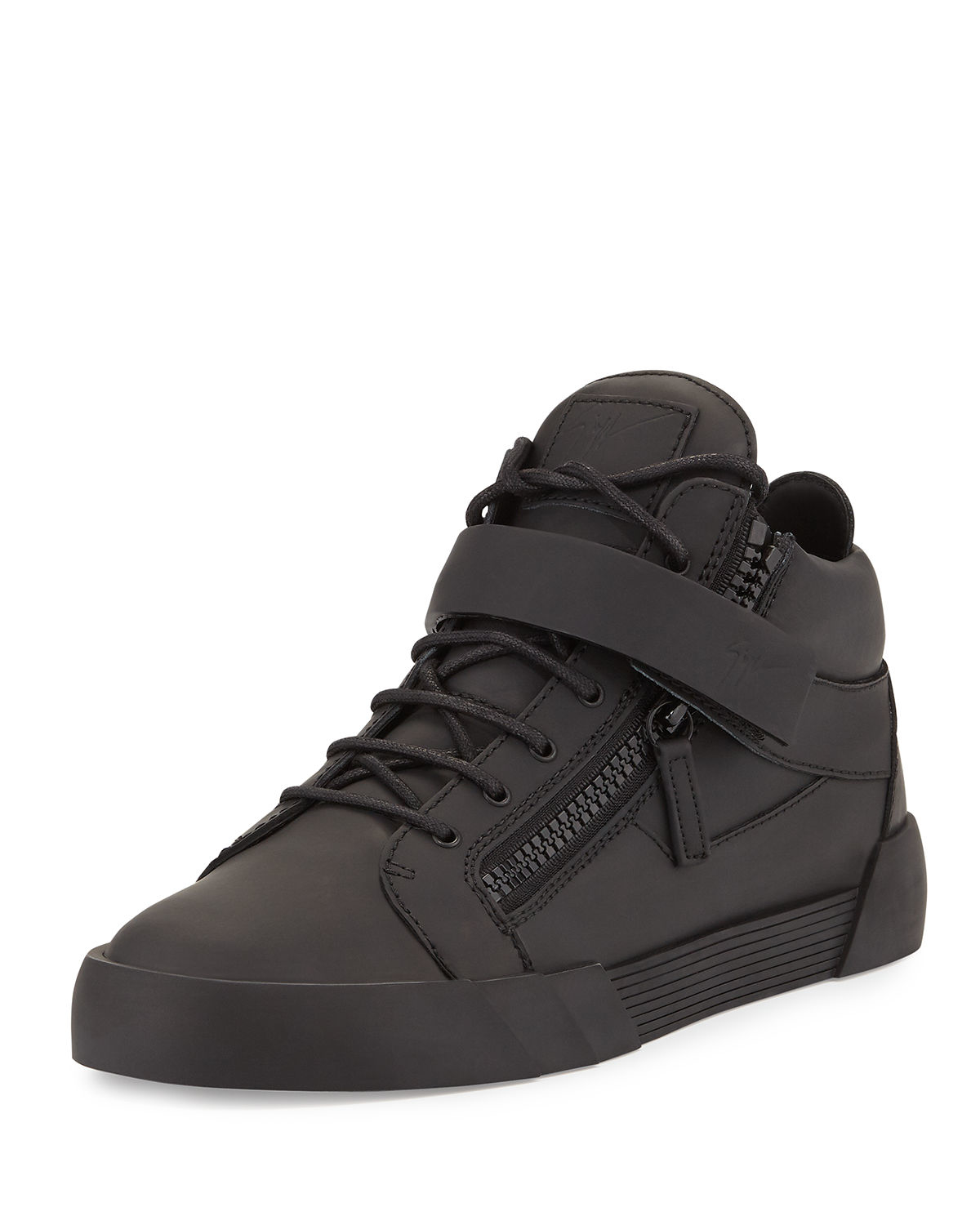 Lyst - Giuseppe Zanotti Mens Matte Leather Zip & Buckle Mid-top Sneaker ...