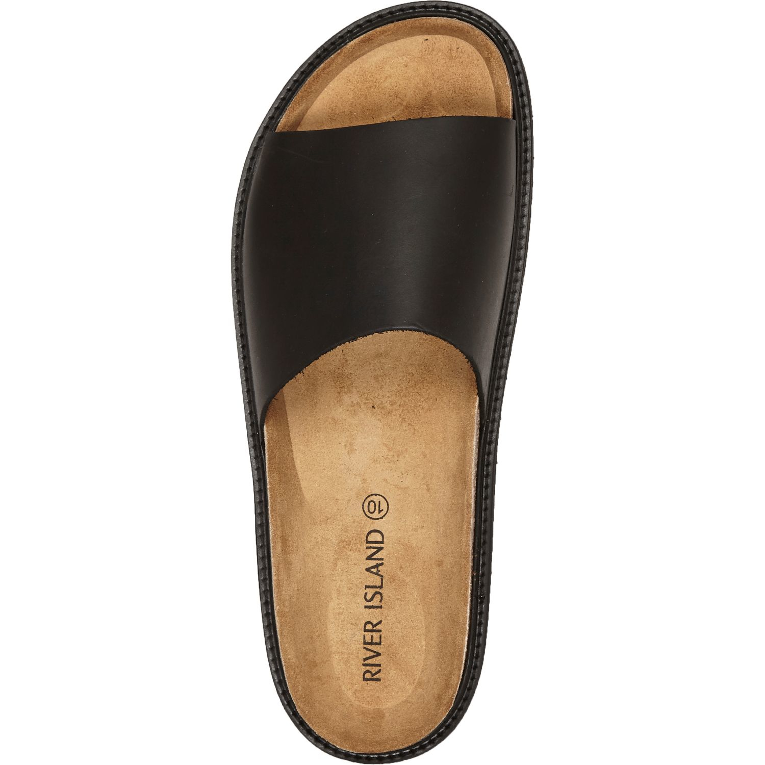 River island Black Leather Chunky Slide Sandals in Black for Men | Lyst