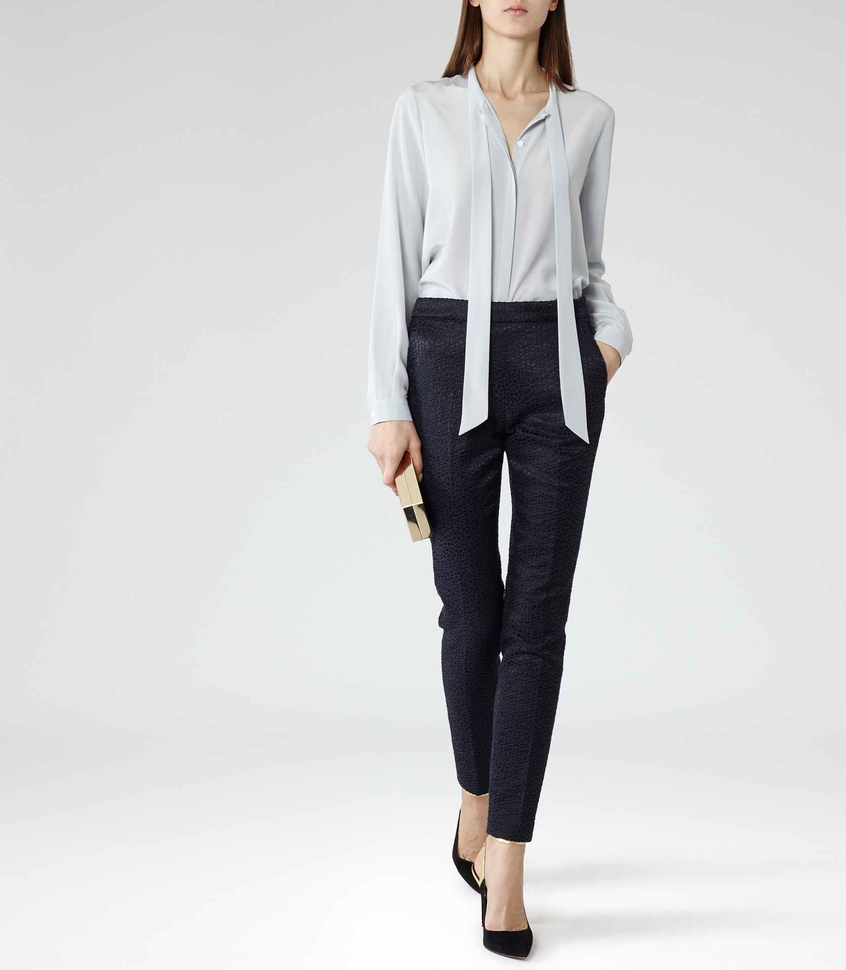 Lyst - Reiss Julie Pussy Bow Blouse in Blue