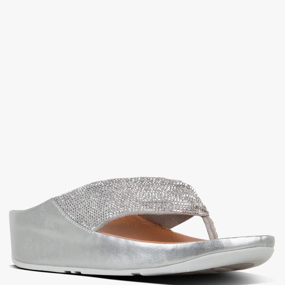 silver toe post wedge sandals