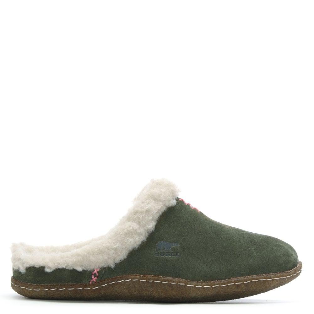 Sorel Nakiska Slide Khaki Suede Wool Lined Slippers | Lyst