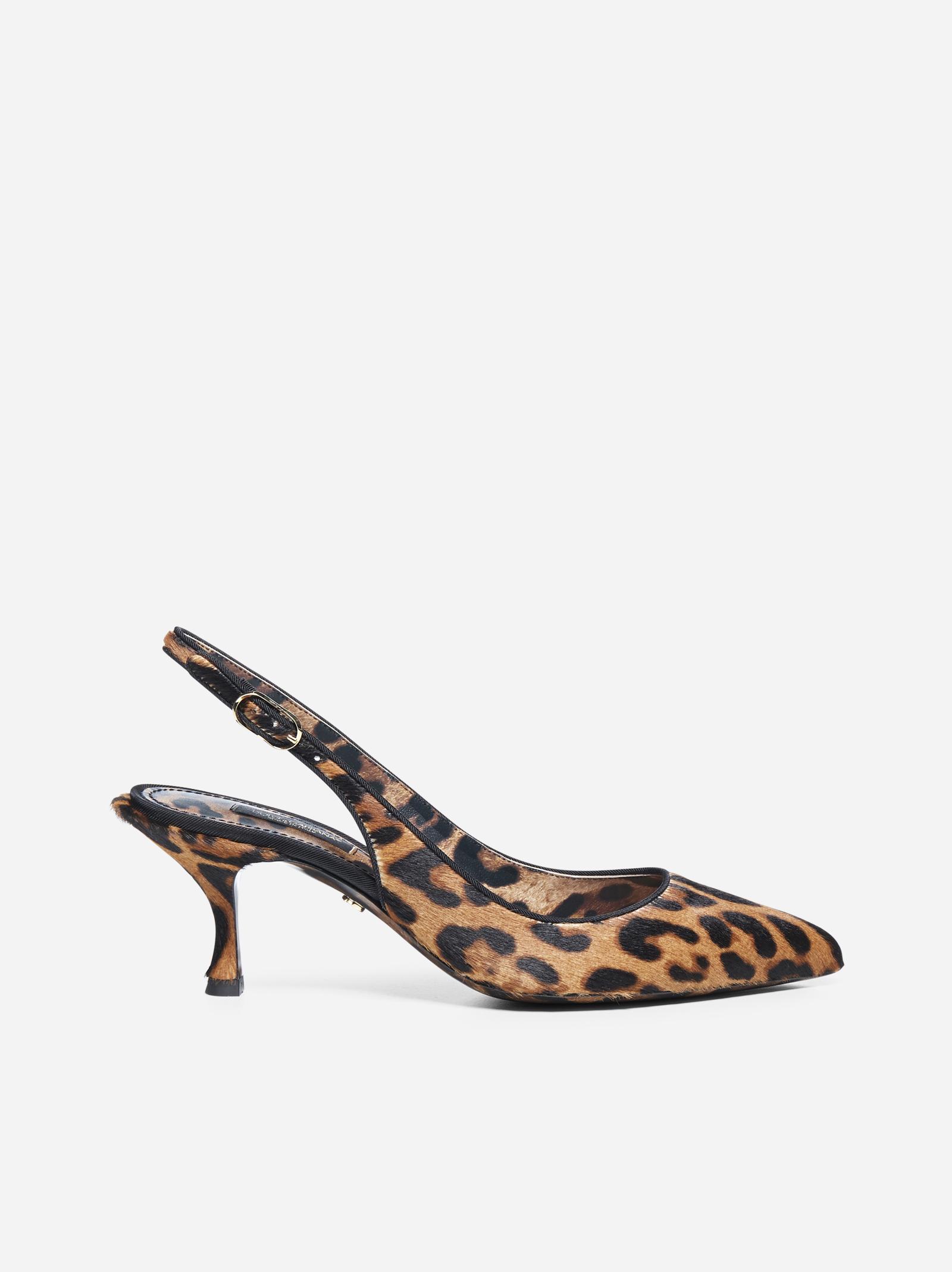 Dolce & Gabbana Leather Leopard Print Ponyskin Slingback Shoes in Brown ...