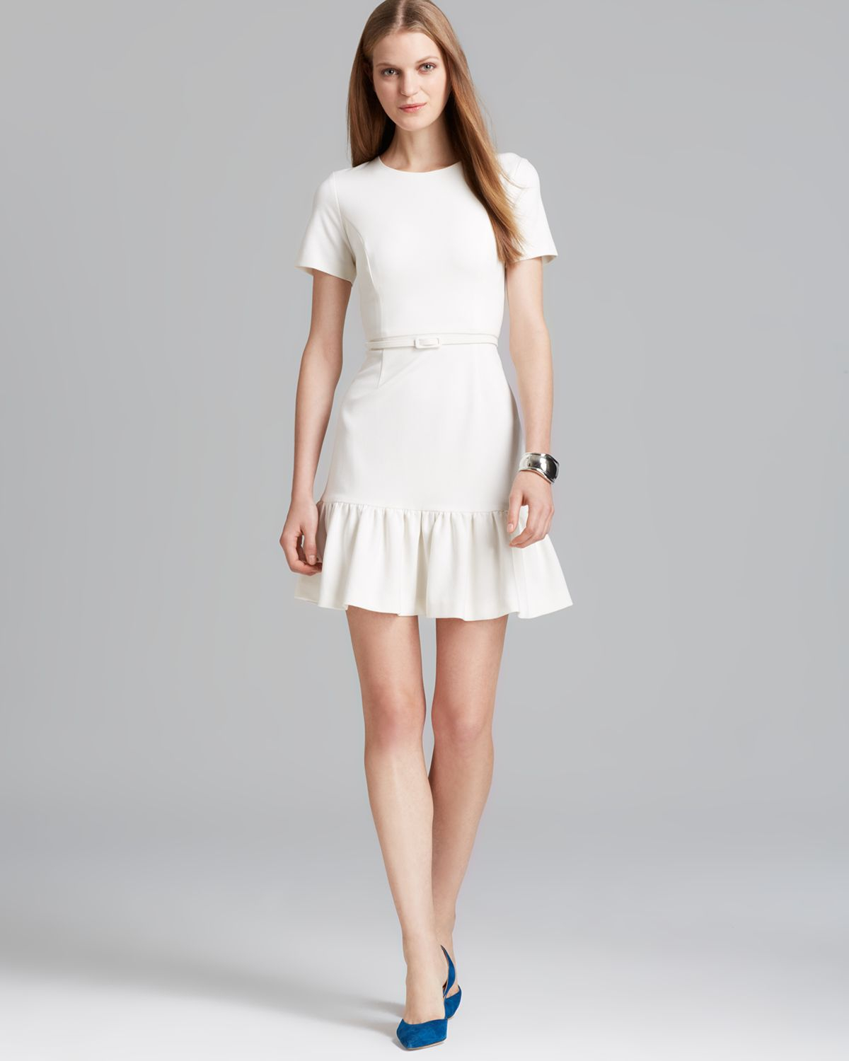 Lyst - Shoshanna Dress Jenny Short Sleeve Belted Drop Waist with Flared ...