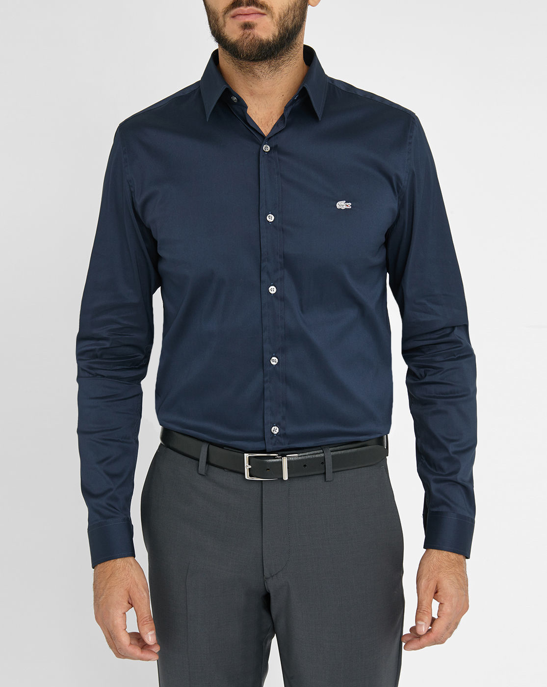 lacoste navy stretch poplin slim fit shirt with chest logo lacoste navy stretch poplin slim fit shirt with chest logo