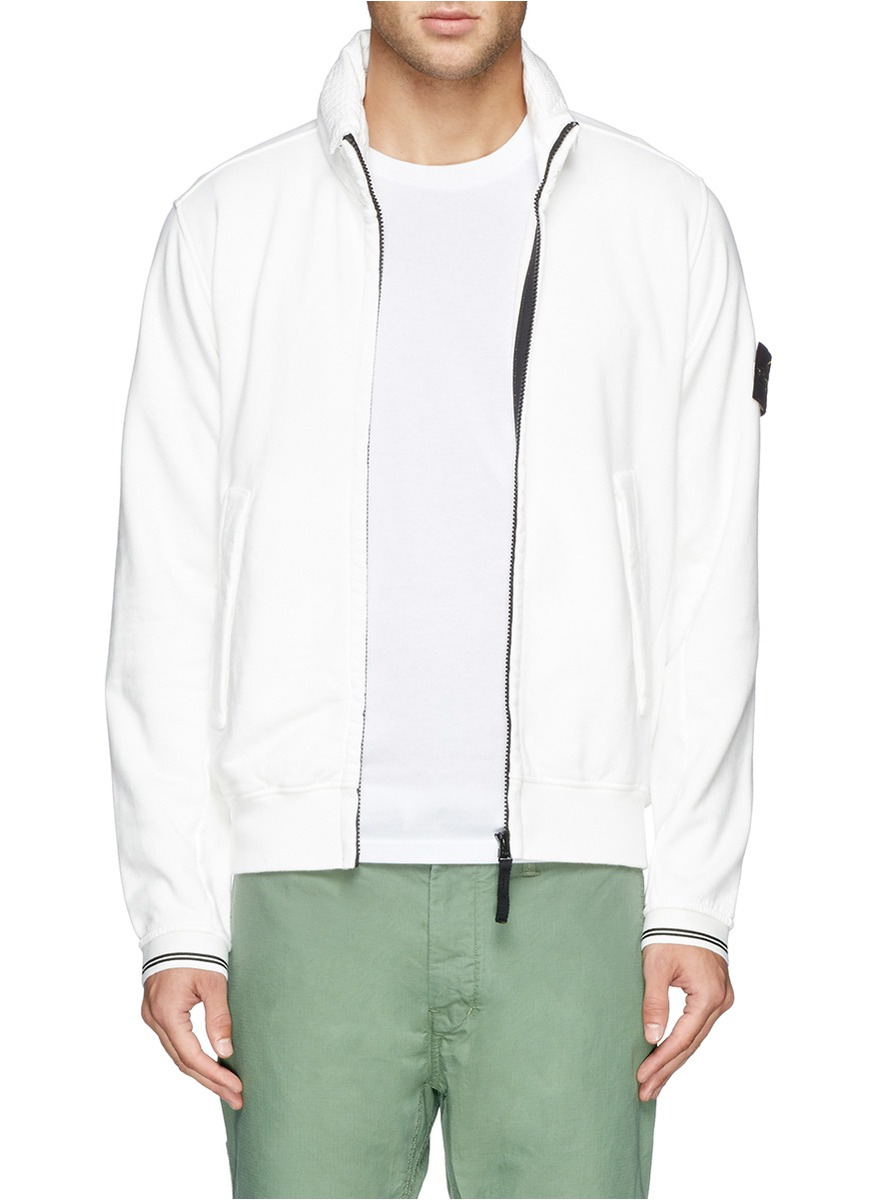 Lyst - Stone Island Nylon Hood Cotton French Terry Zip Hoodie in White