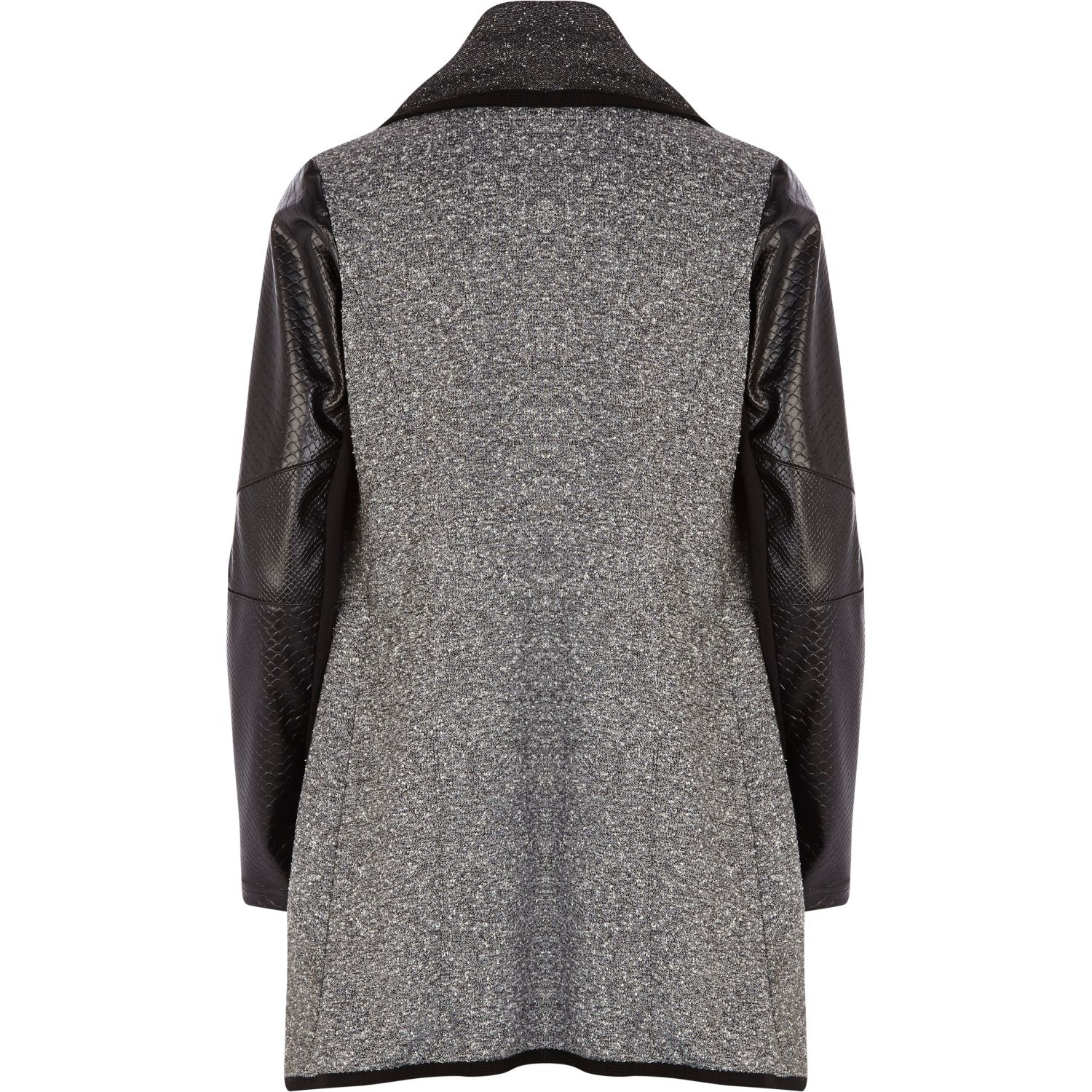 River island Boucle Contrast Sleeve Waterfall Jacket in Gray (Grey) | Lyst