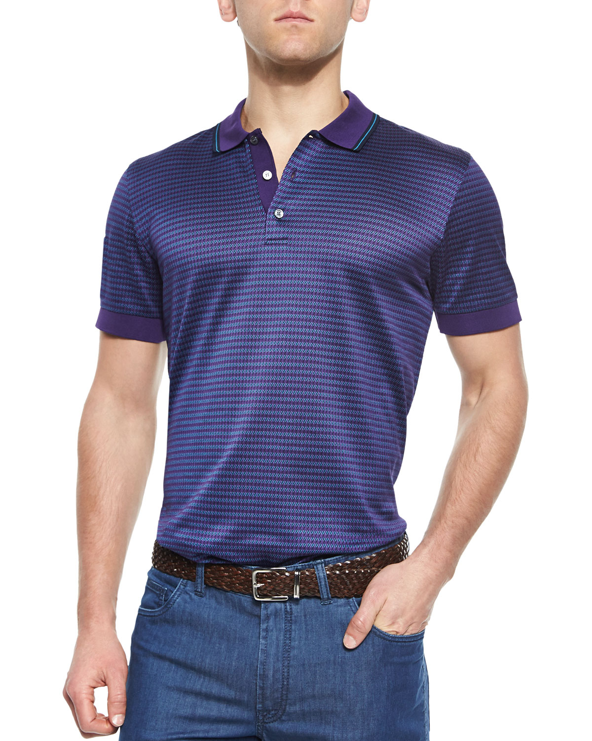 Lyst - Brioni Woven Jacquard Polo Shirt in Purple for Men
