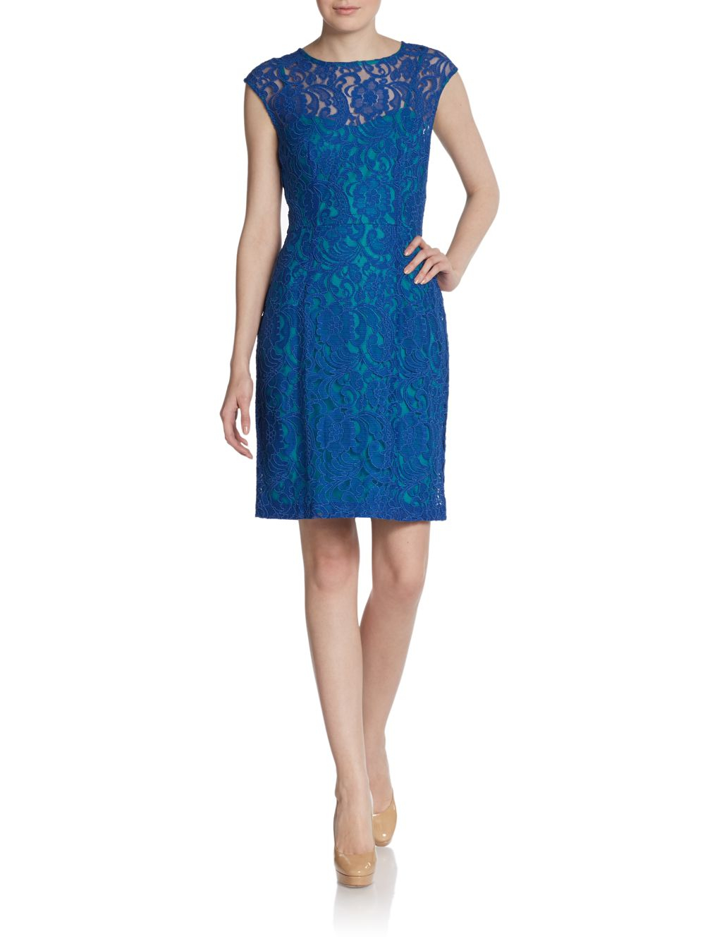 Lyst - Saks Fifth Avenue Black Label Lace Illusion Dress in Blue