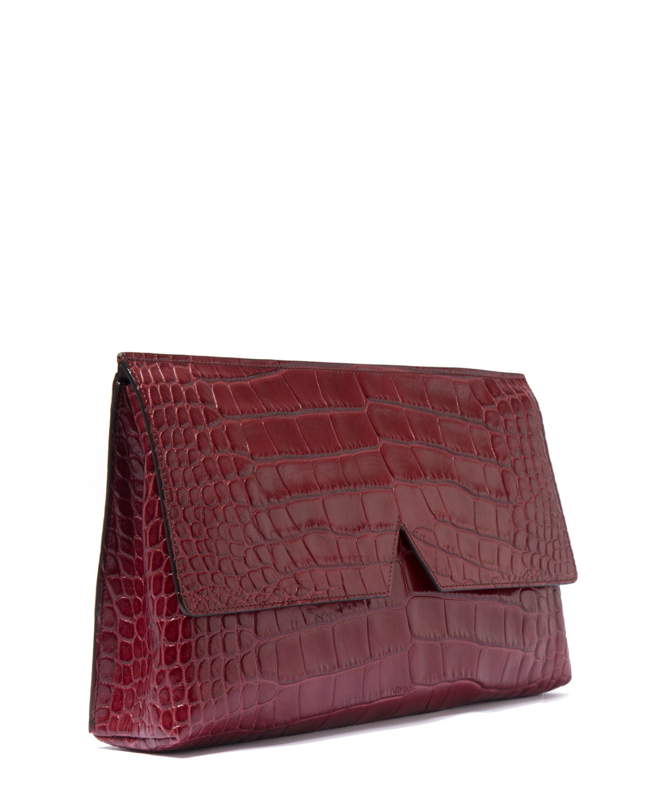 Vince Medium Red Croc-embossed Leather Clutch Bag in Red | Lyst