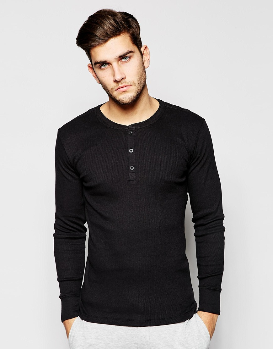 Levi's Levi's Henley Long Sleeve T-shirt In Muscle Fit in Black for Men ...
