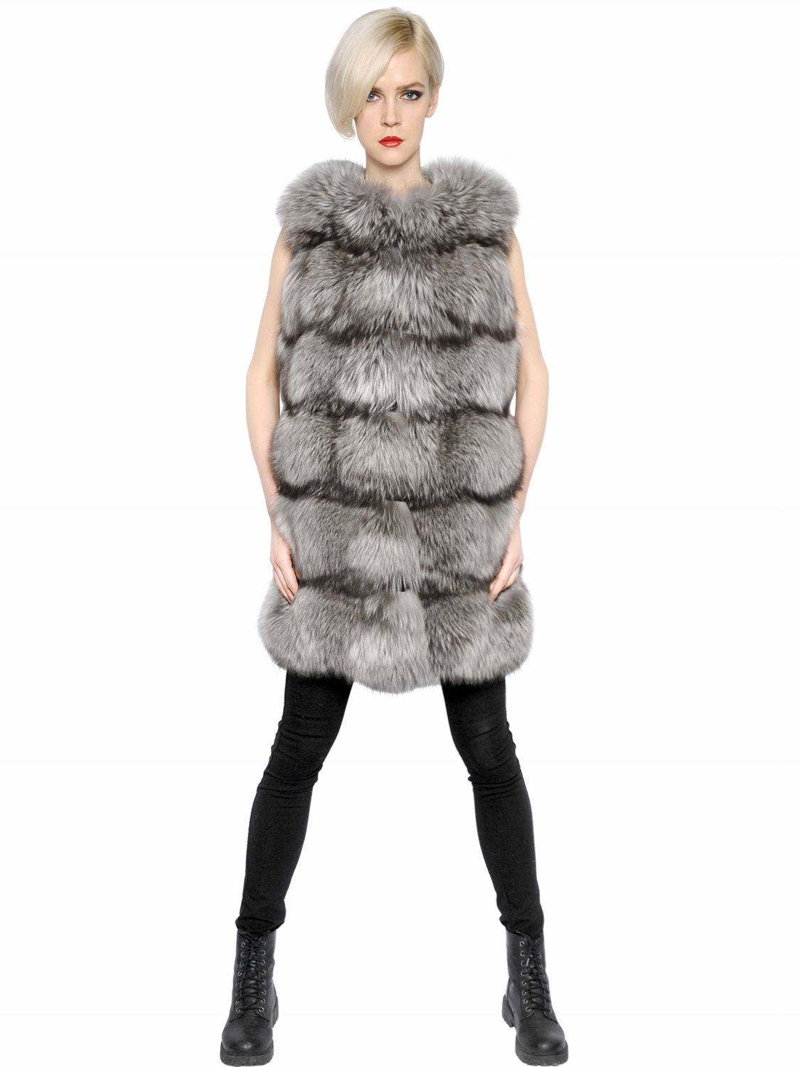 Lyst - Yves Salomon Fox & Goat Fur Vest in Gray