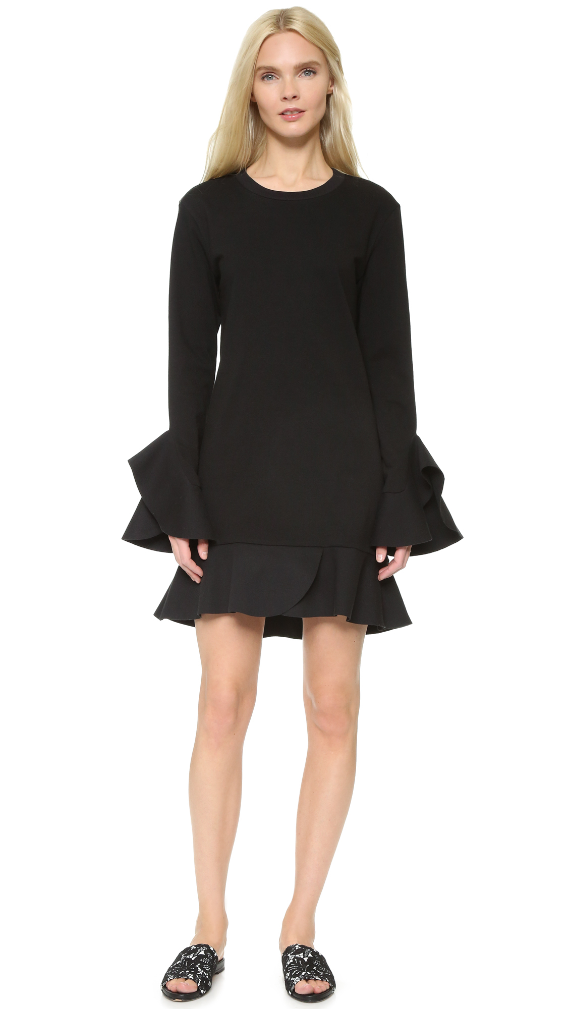 Lyst Goen j Long  Sleeve  Dress  With Ruffle  Trim in Black