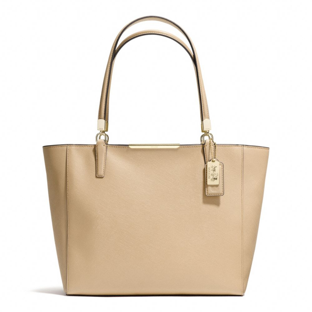 Coach Madison East/West Tote In Saffiano Leather in Beige (LIGHT GOLD ...