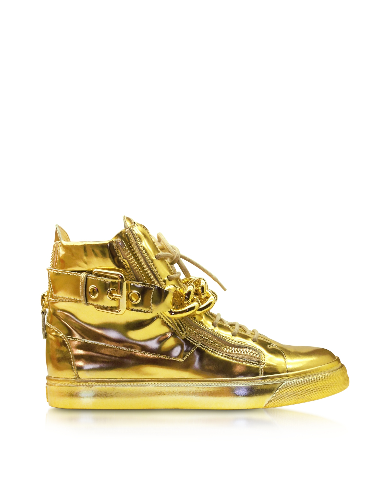 Lyst - Giuseppe Zanotti Gold Metallic Leather High-Top Sneaker in ...