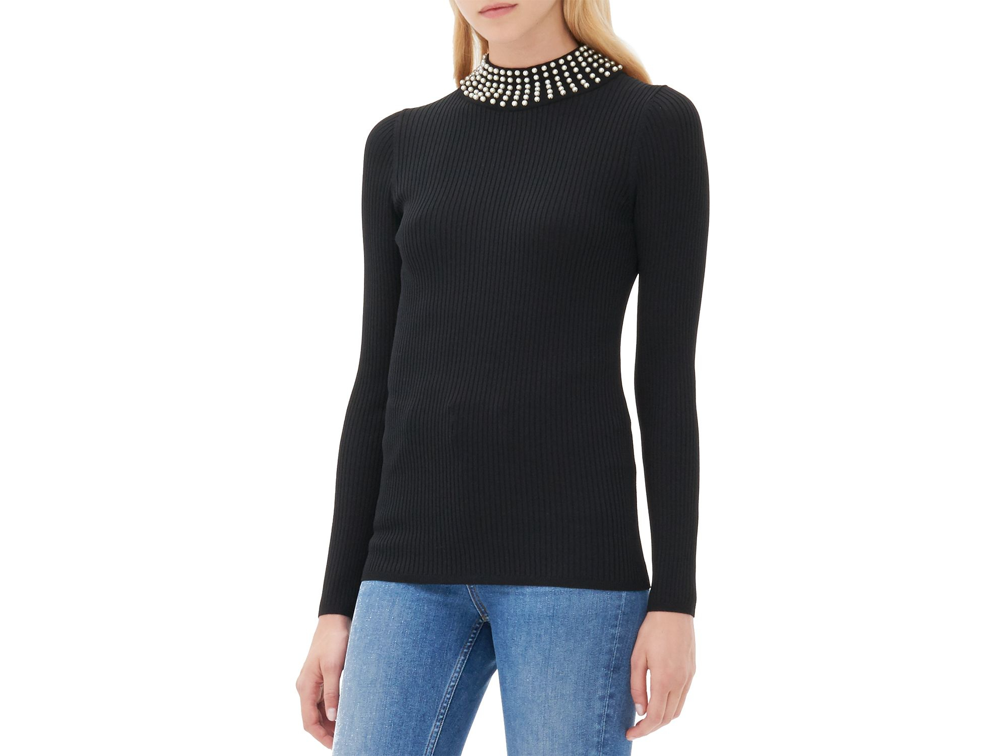 Lyst Sandro Suzette Pearl Collar Sweater in Black