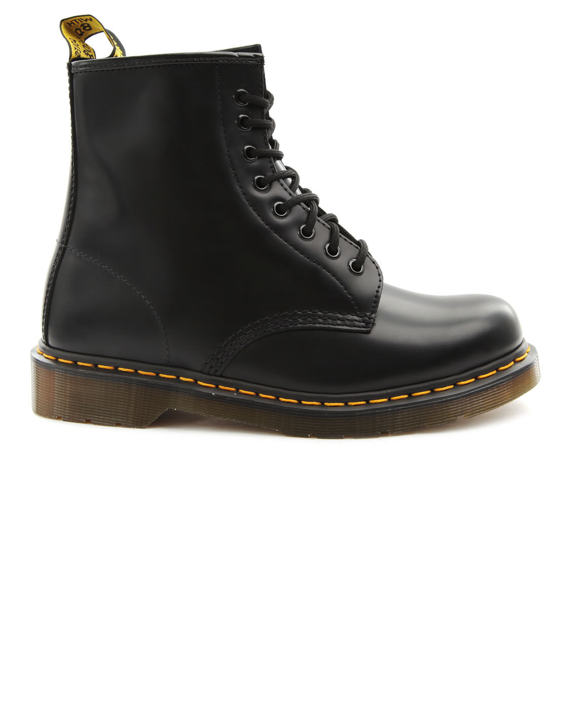 Dr. Martens Low Rise Black Leather Boots With Yellow Stiching 1460