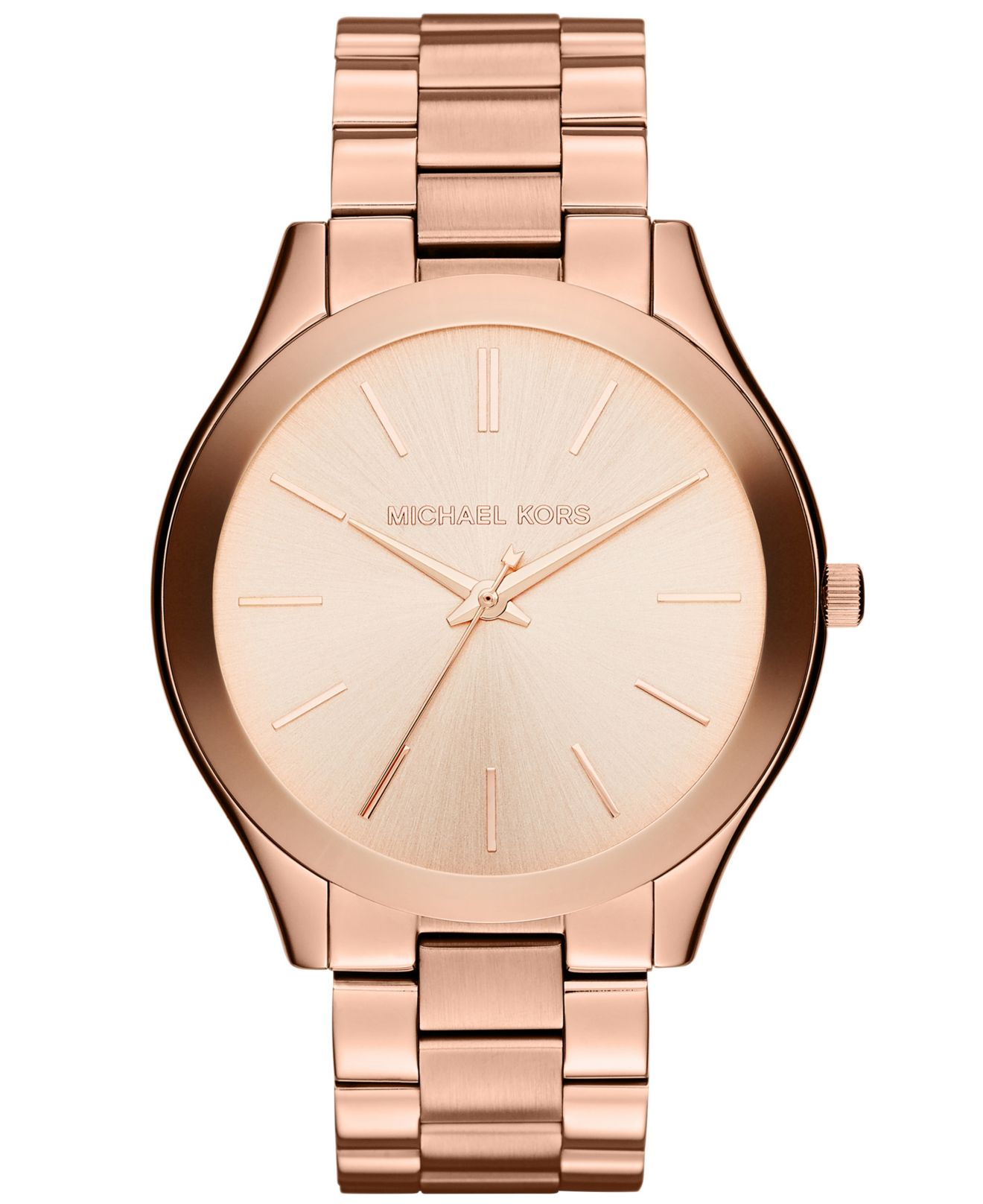 Lyst Michael Kors Womens Slim Runway Rose Gold Tone Stainless Steel Bracelet Watch 42mm