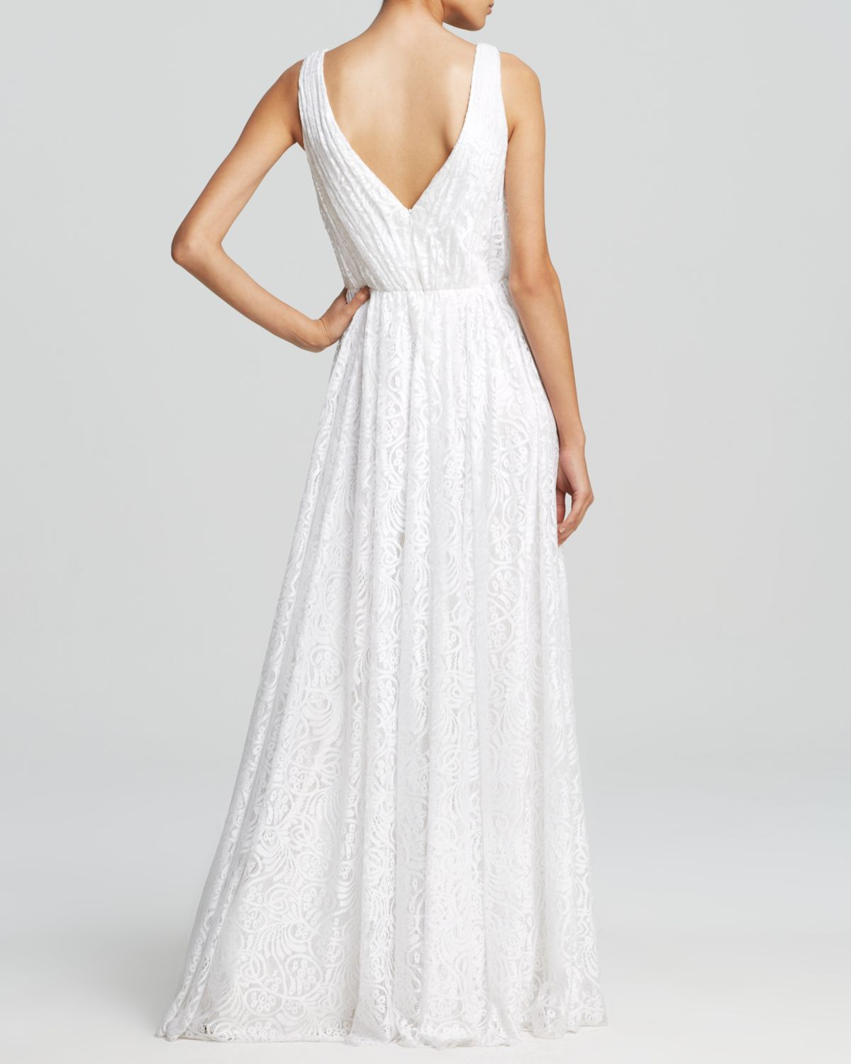 white by vera wang v neck halter gown with sash