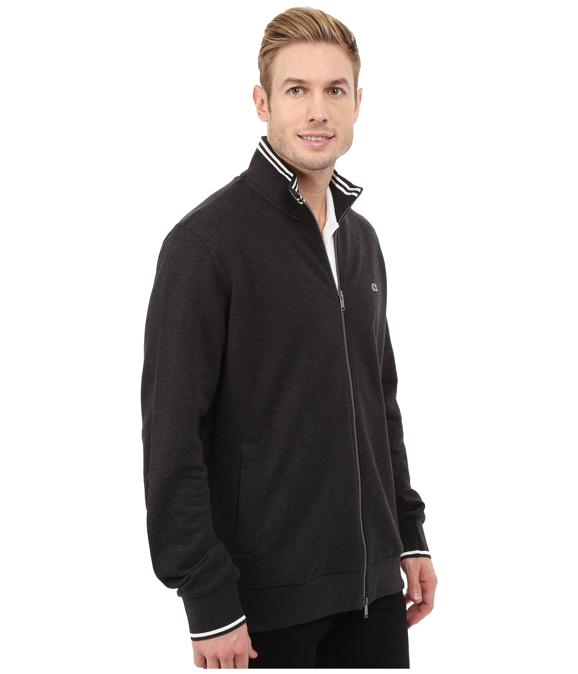 Download Lyst - Lacoste Full Zip Pique Mock Neck Sweatshirt in Black for Men