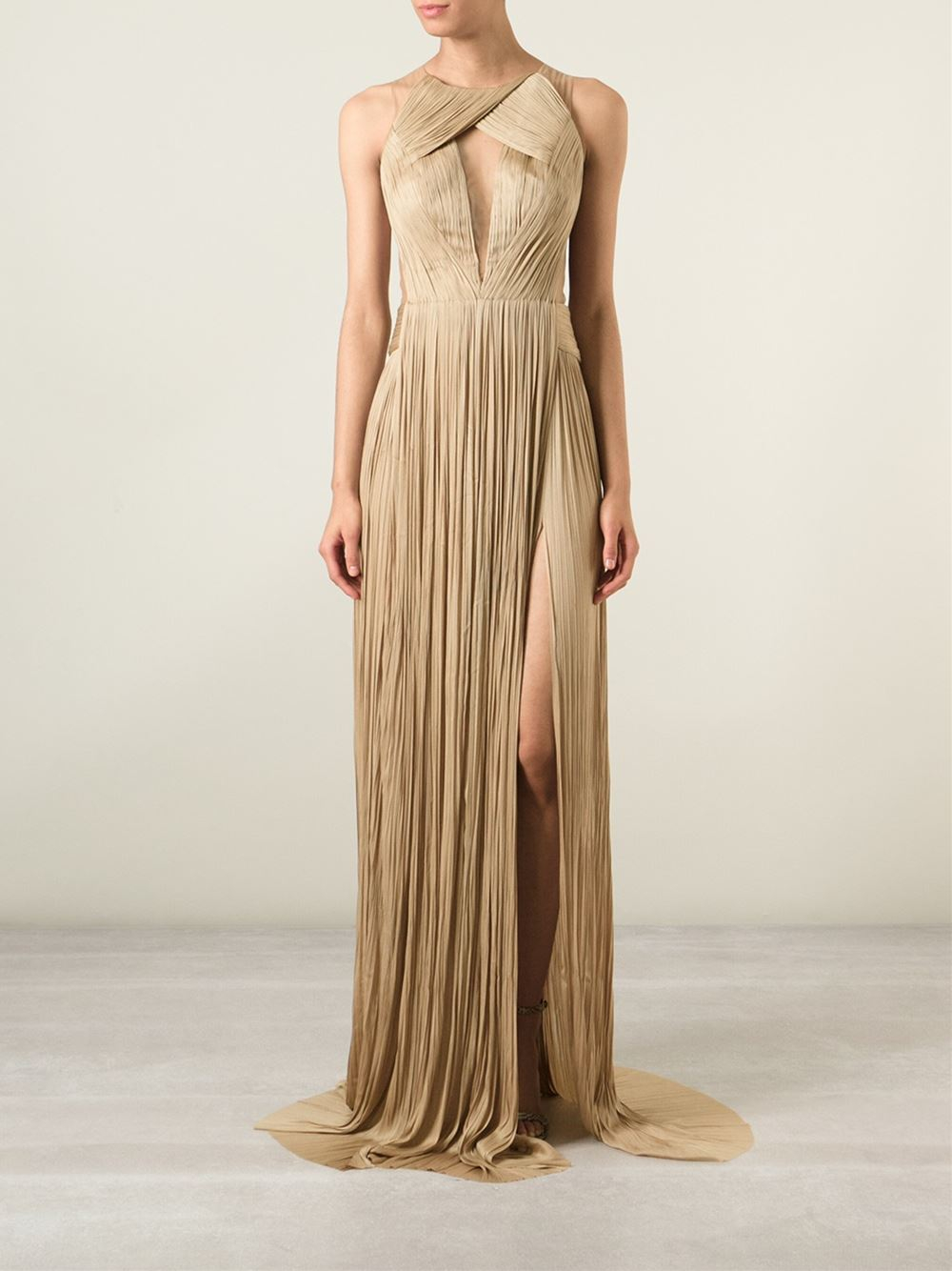 Lyst - Maria Lucia Hohan Mesh-Panel Pleated Gown in Metallic