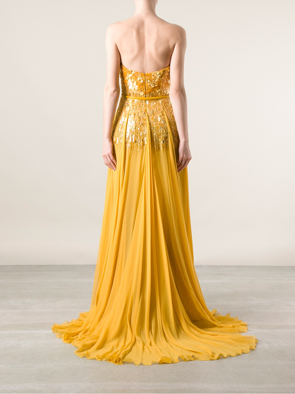 Elie Saab Sequined Evening Gown in Yellow - Lyst