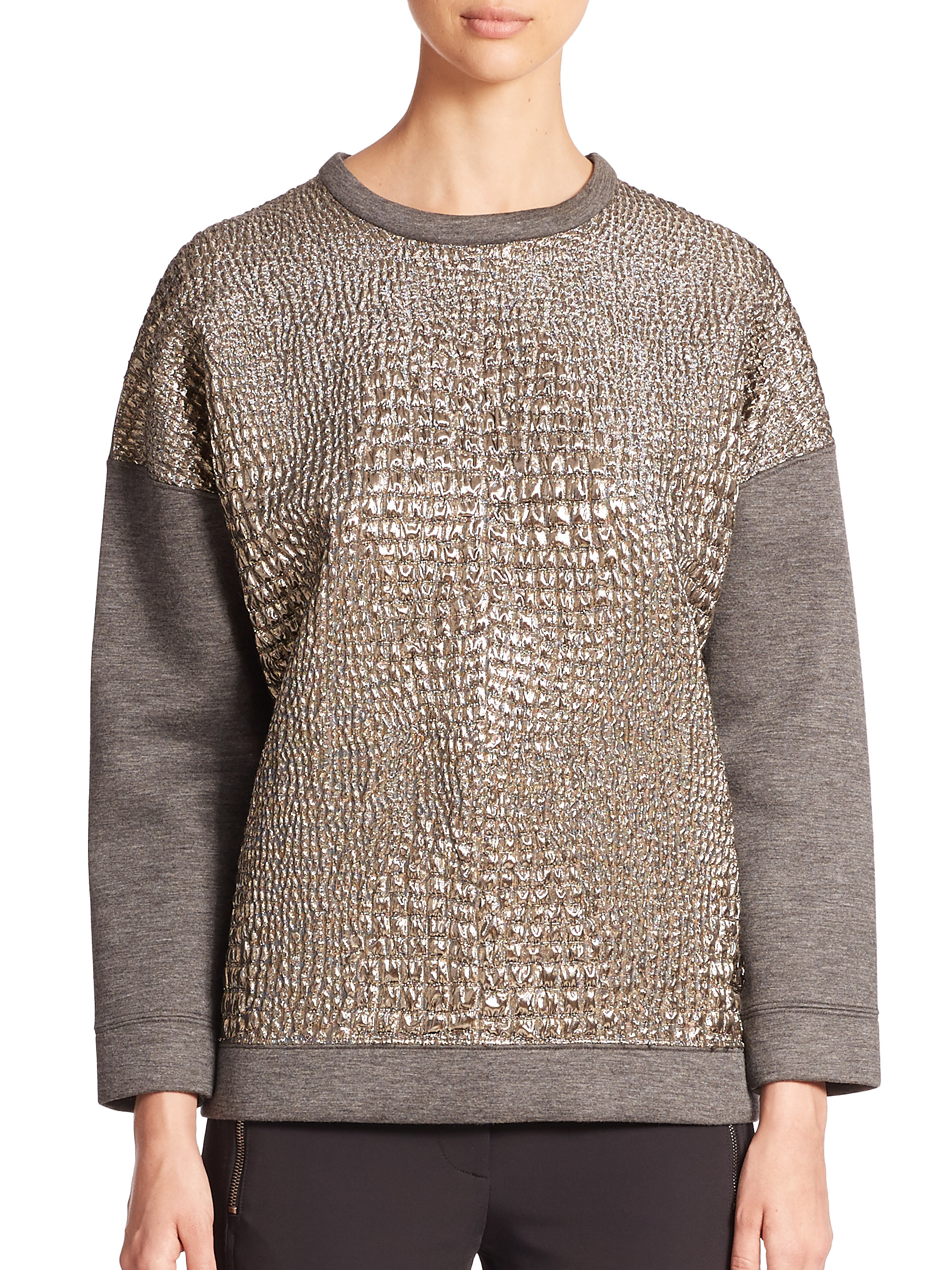 Lyst - Moncler Metallic-panel Sweater in Yellow Gallery