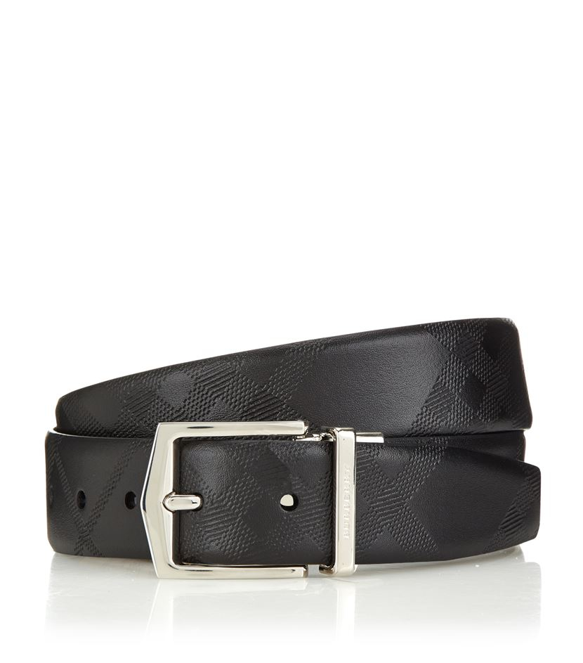 Burberry Reversible Embossed Check Leather Belt in Black for Men Lyst