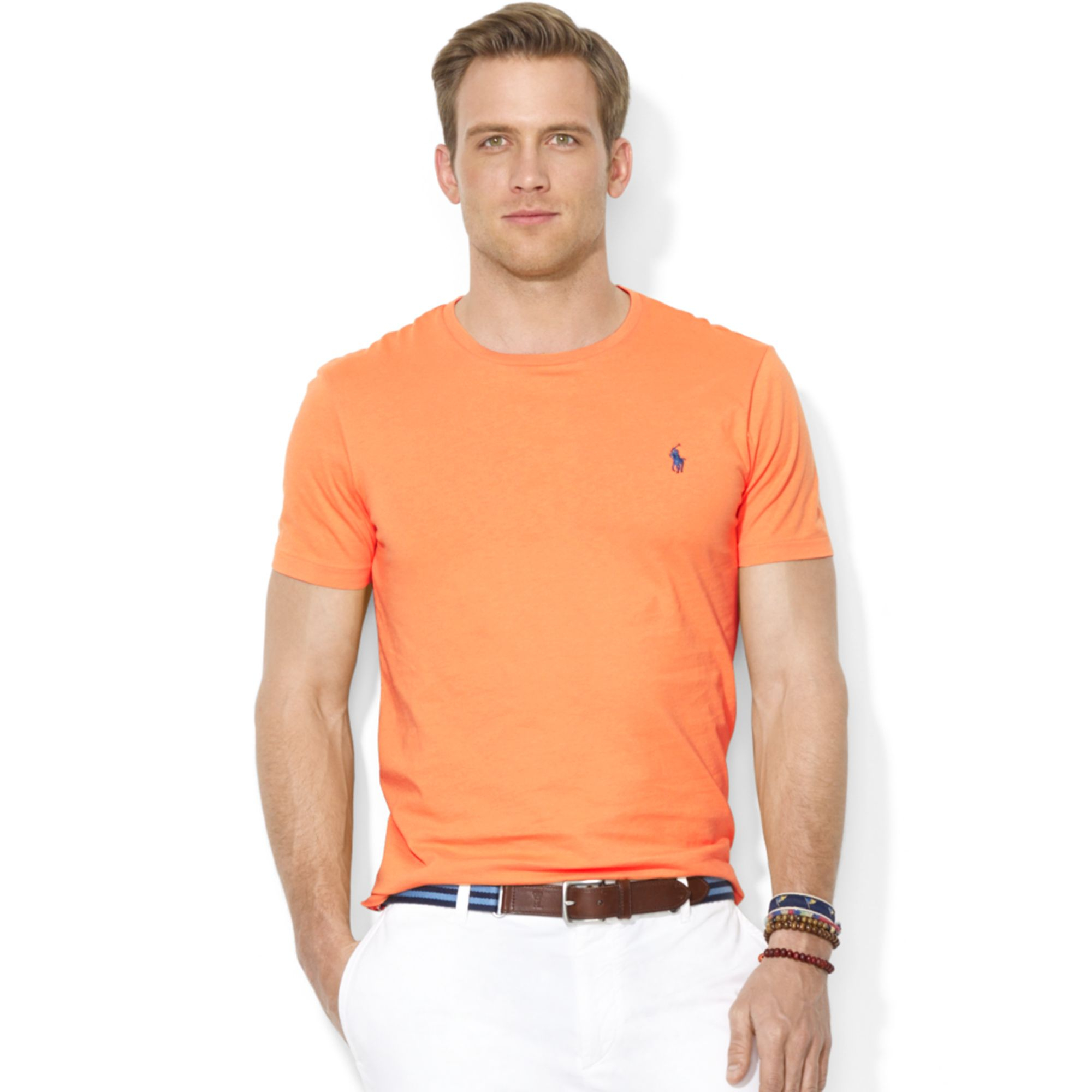 Ralph lauren Custom Fit Cotton Jersey Crew Neck T-Shirt in Orange for ...