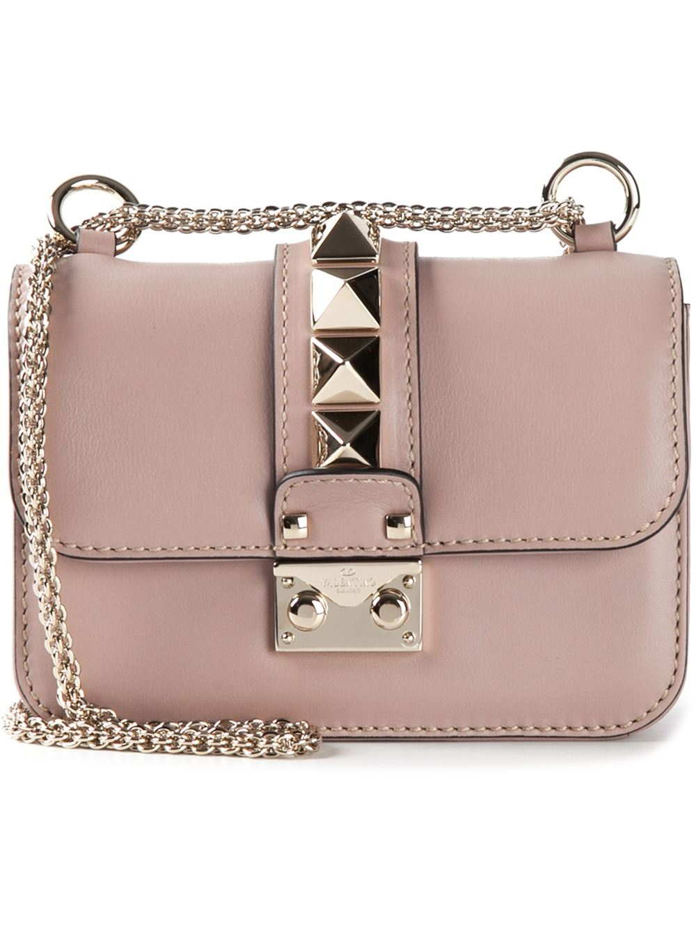 Valentino Glam Lock Leather Shoulder Bag in Natural | Lyst