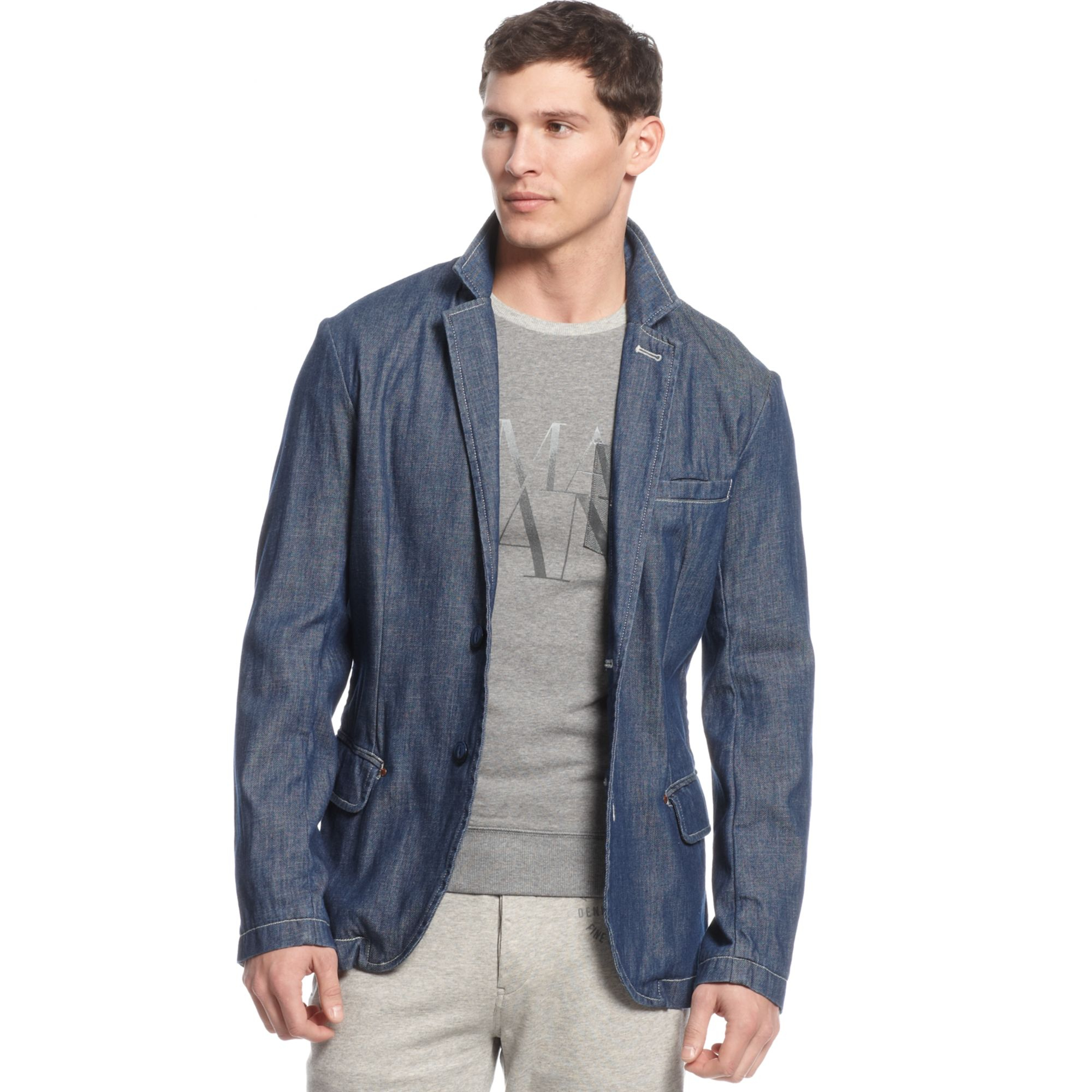 Armani jeans Lightweight Denim Blazer in Blue for Men | Lyst