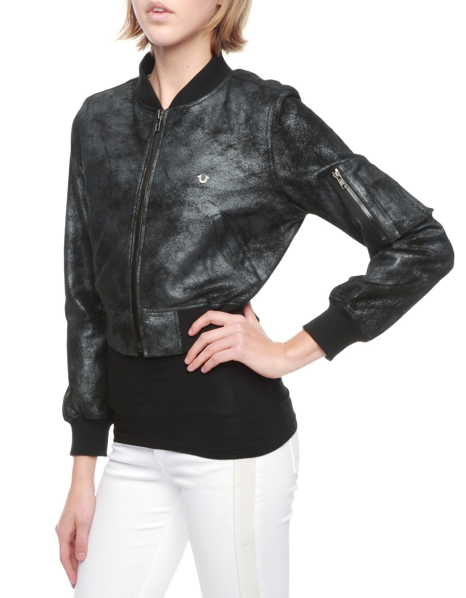 True Religion Foiled Leather Womens Er Jacket In Black Lyst Gallery