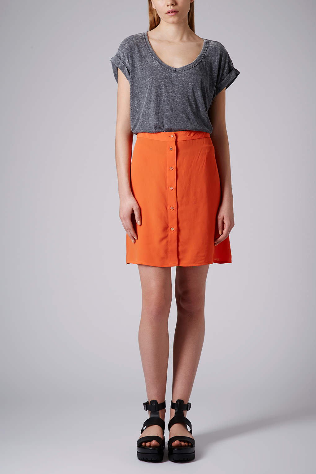 Lyst V Neck Burnout Crop Tee in Gray