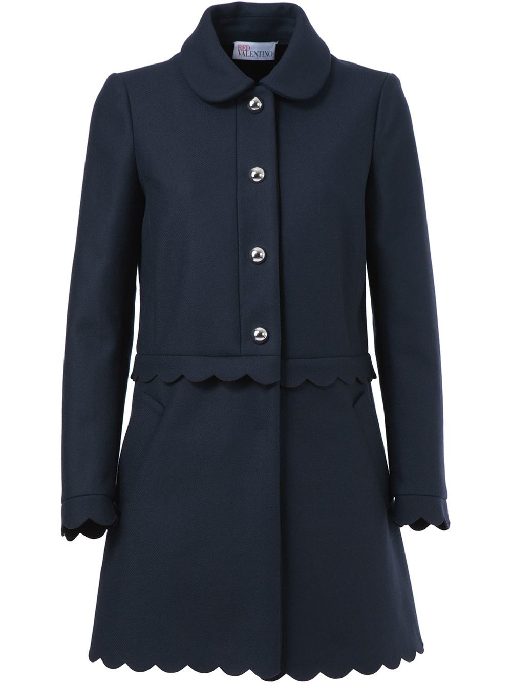 Red valentino Scalloped Trim Coat in Blue | Lyst