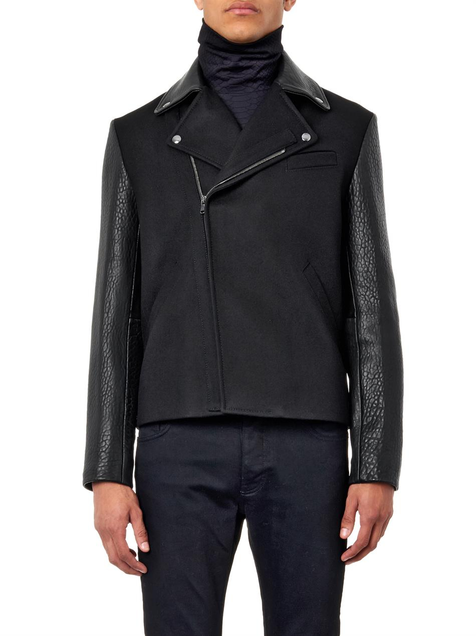 Carven Leather And Felt Biker Jacket In Black For Men Lyst Gallery