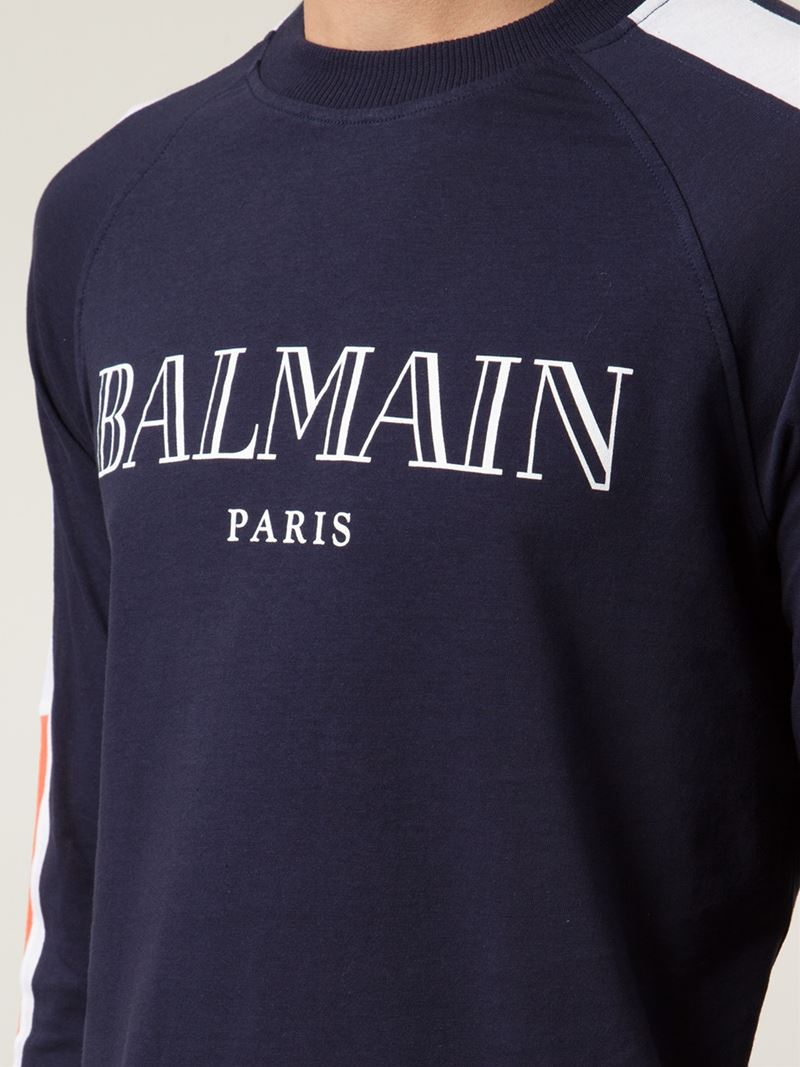 Lyst - Balmain Long-Sleeved Cotton T-Shirt in Blue for Men