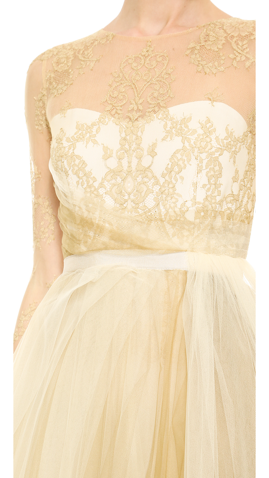 Lyst Notte By Marchesa Ball Gown With Tulle Skirt Gold In Metallic 0159