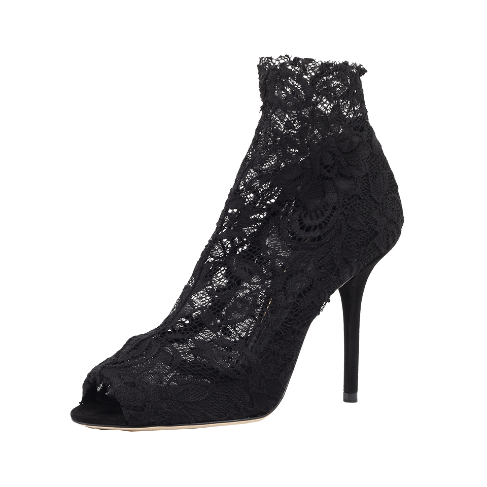 Dolce & Gabbana Stretch Lace Peep Toe Bootie in Black | Lyst