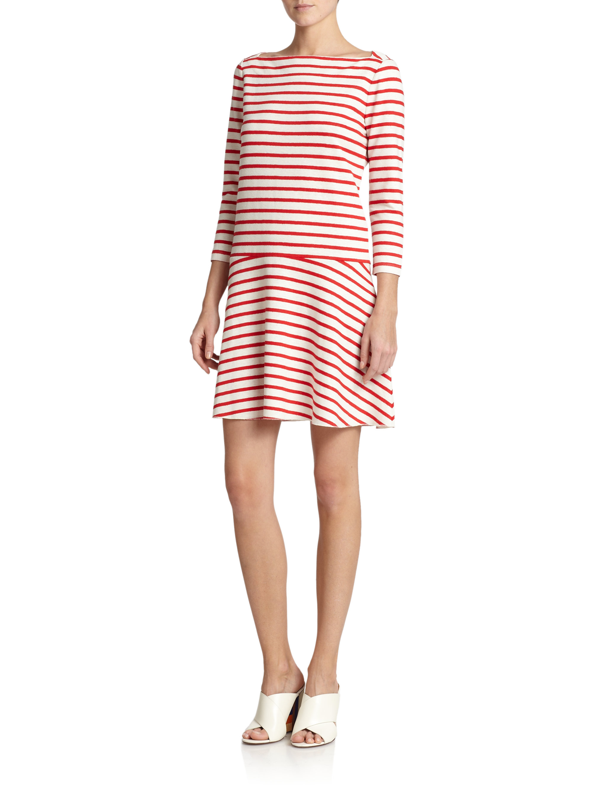 Lyst - Tory Burch Linen Jersey Striped Dress in Red